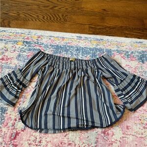 Navy and white striped off the shoulder top